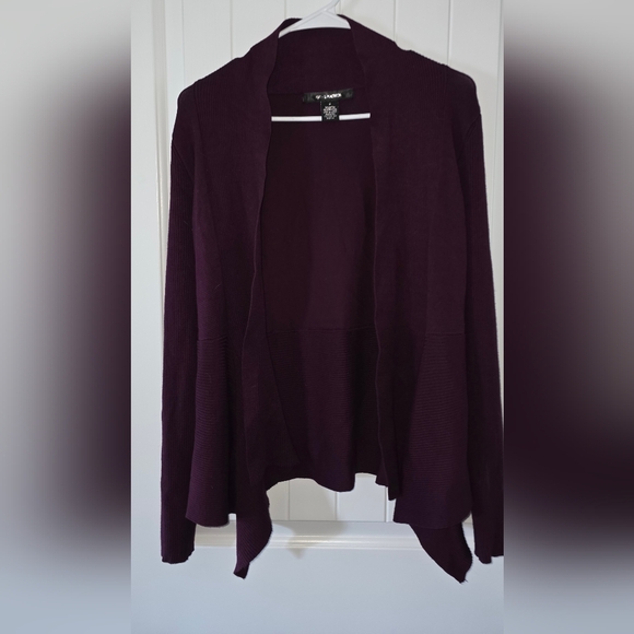 85th and Madison Cascading Open Front Deep Purple Cardigan Size Small - Picture 5 of 5